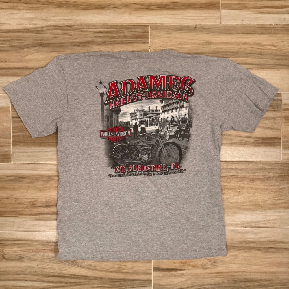Harley Davidson Adamec St Augustine‎ FL Graphic T-Shirt Gray Mens XL 2021